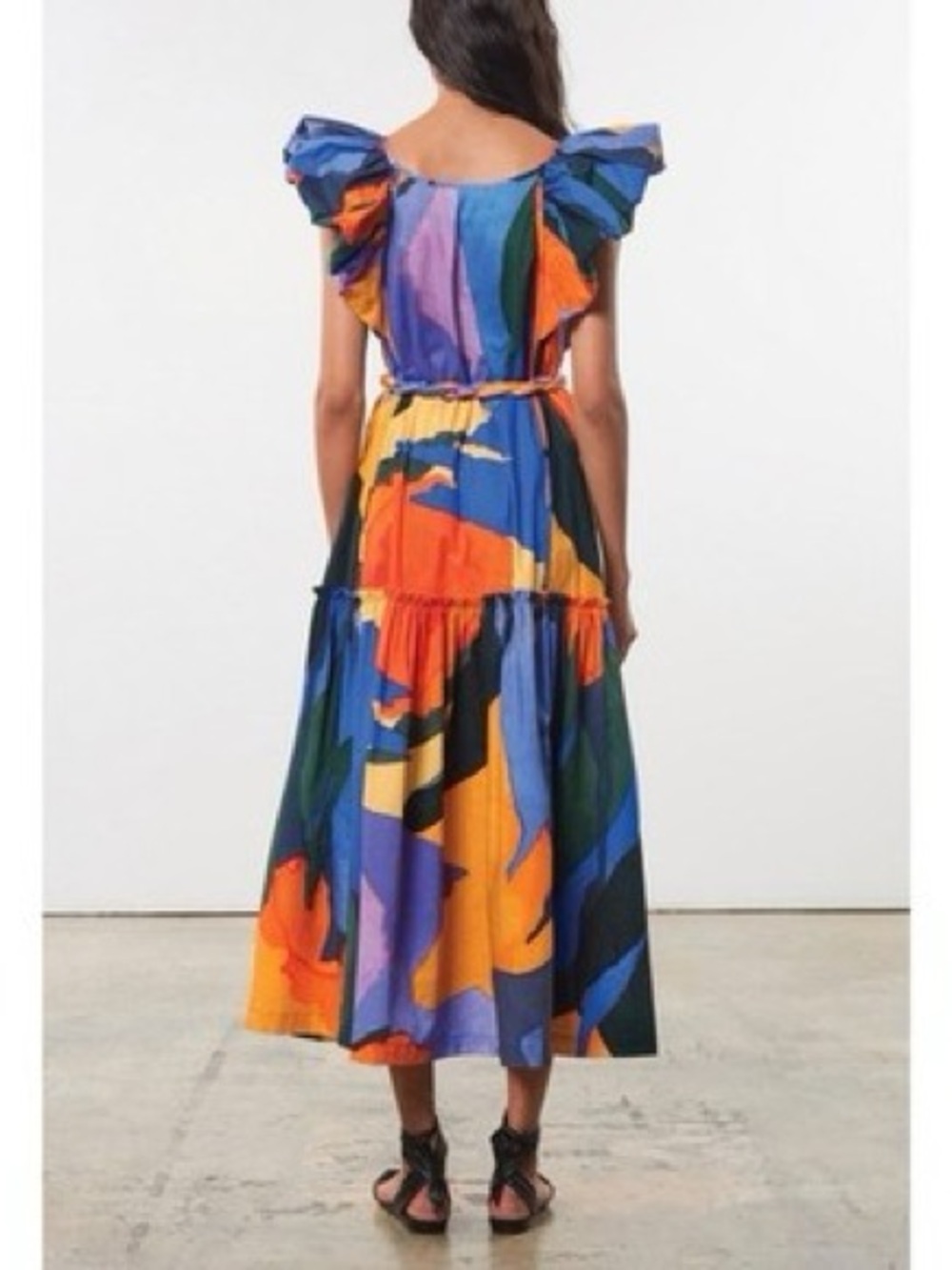 Mara Hoffman Bold Colorblock Flutter-Sleeve Maxi Dress in Yellow, Blue & Orange - Picture 2 of 15